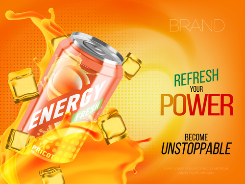 Refresh your power energy drink advertising banner vector