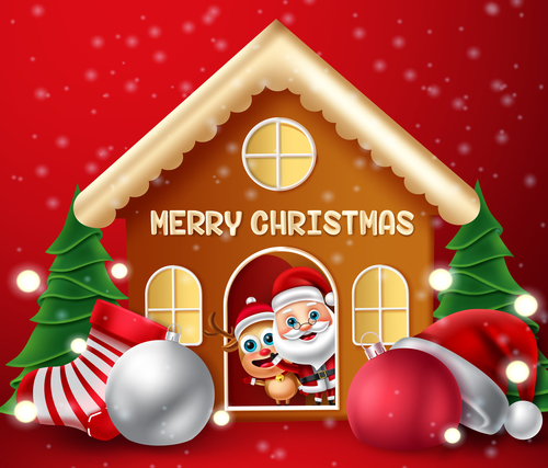 Santa in gingerbread house cartoon vector