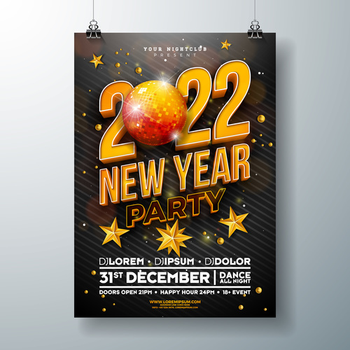 Shiny 2022 new year party poster vector