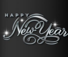 Silver New Year 3d editable text style effect vector