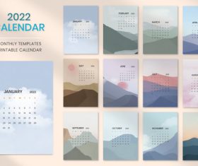 Sky mountain yearly calendar vector