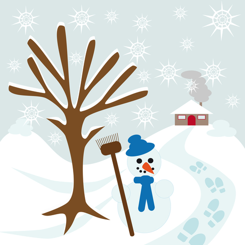 Snow tree hill and house cartoon vector