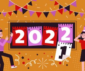 Teen friends greeting 2022 new year banner vector