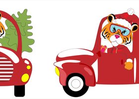 Tiger car santa vector