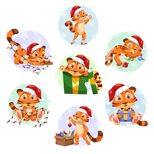 Tiger cartoon christmas new year vector