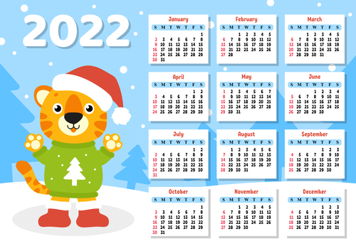 Tiger year cover calendar 2022 vector