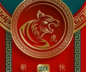 Two-color China New Year greeting card vector