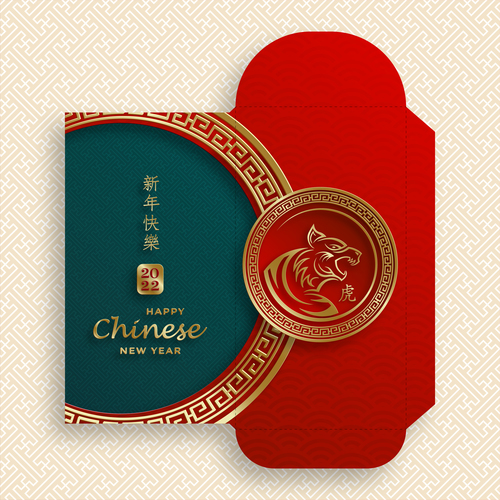 Two-color envelope China 2022 new year template vector