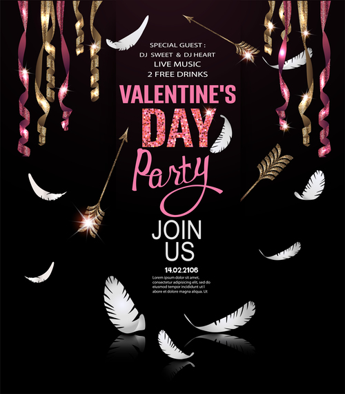 Valentines party banner with serpentine feathers and arrows vector