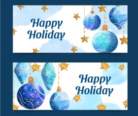 Watercolor happy holidays banners set vector
