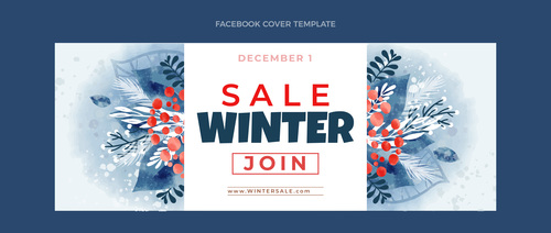 Watercolor winter social media cover template vector