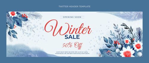 Watercolor winter twitter header vector