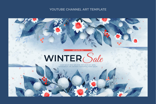 Watercolor winter youtube channel art vector