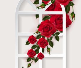 Window and red roses background valentines day card vector