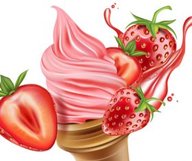 ice cream strawberry flavor advertising vector