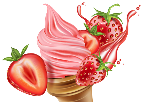 ice cream strawberry flavor advertising vector