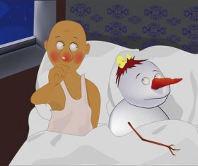 in bed with a snowball cartoon vector