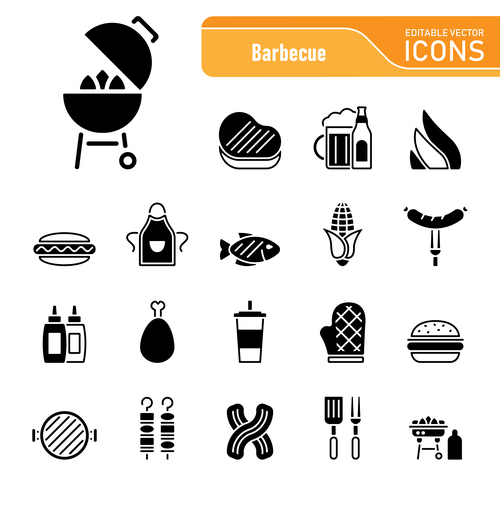 Barbecue black icon set vector