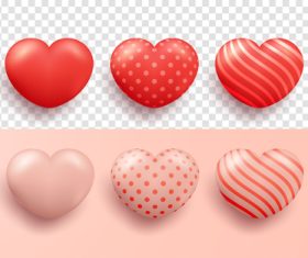 Beautiful red pink hearts realistic with transparent background vector