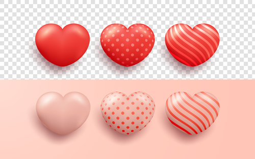 Beautiful red pink hearts realistic with transparent background vector