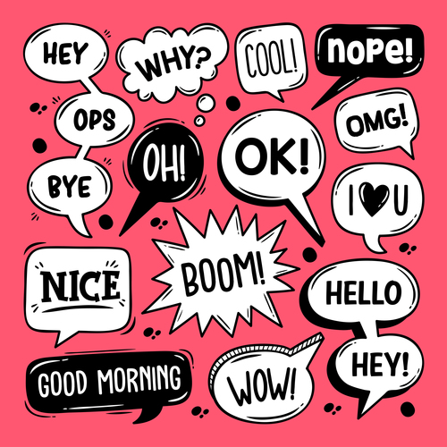 Black and white cartoon bubbles font vector