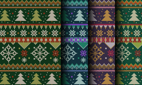 Colorful knitted decorative seamless patterns vector