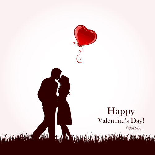 Couple and red balloon vector
