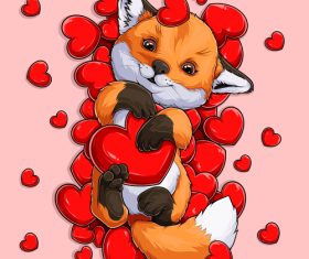 Cute animals and heart background vector