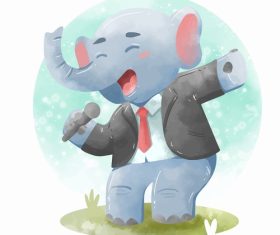 Elephant singing watercolor illustrations vector