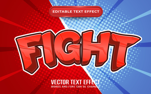 Fight editable text effect comic and cartoon style vector