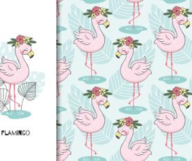 Flamingo cartoon seamless background vector
