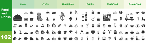 Food drinks query icon set vector