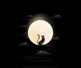 Full moon and black cat background vector