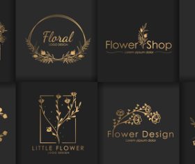 Gold set of linear and floral decorative logos design vector
