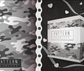 Grey camouflage and packaging box seamless pattern vector