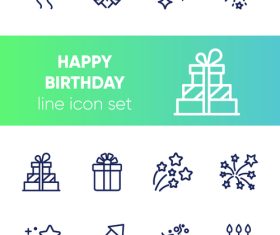Happy birthday line icon set vector