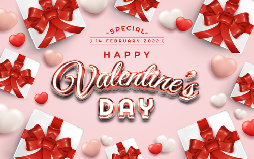 Happy valentines day banner with realistic hearts gift box vector