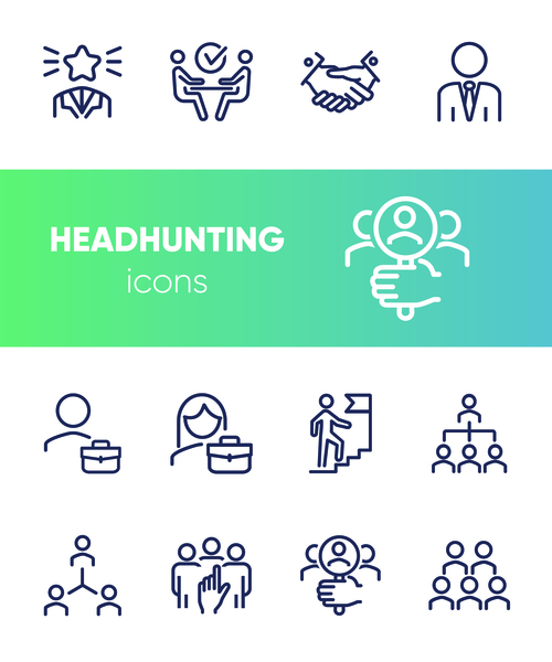 Headhunting line icon set vector