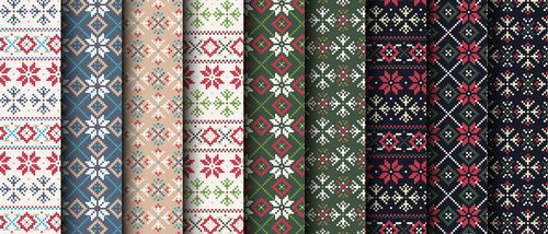 Knitted decorative vector seamless patterns