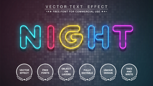 Night 3d editable text style vector