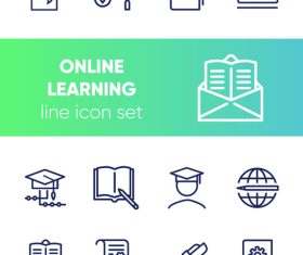 Online learning line icon set vector