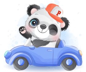 Panda driving car cartoon vector