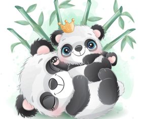 Panda mother and child cartoon vector
