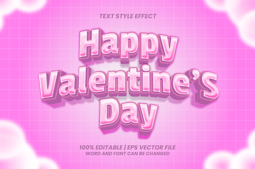 Pink Happy Valentines Day text style effect vector
