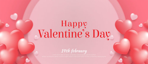 Realistic banner soft pink valentines day background vector