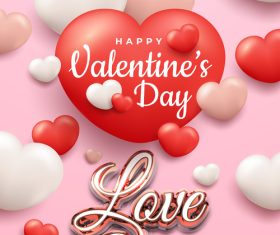 Realistic valentines day banner with 3d hearts vector