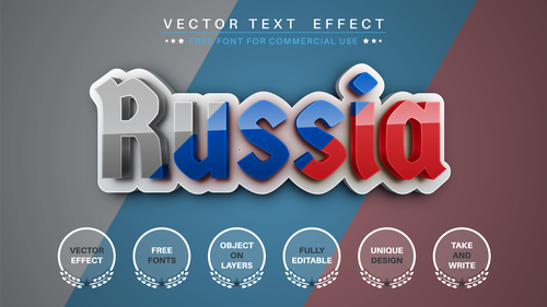 Russia 3d editable text style vector