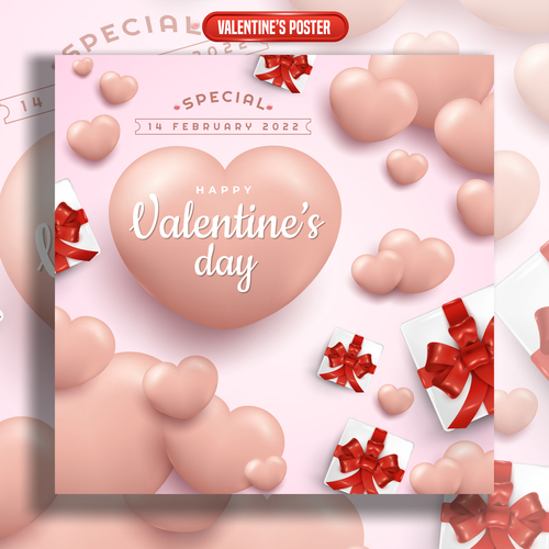 Soft valentines day poster with 3d love vector