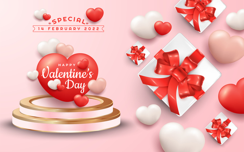 Special valentines day with realistic gift box and podium vector
