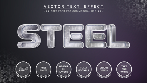 Steel 3d editable text style vector
